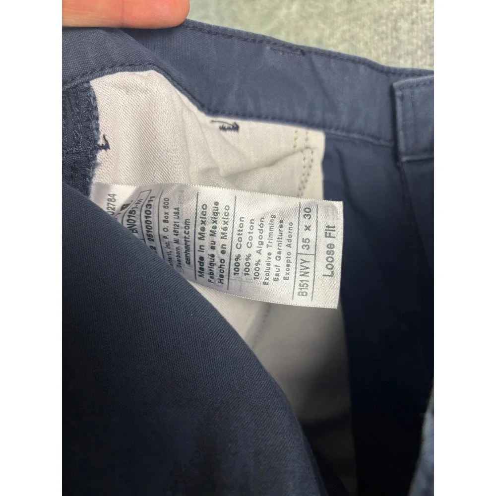 Carhartt Work Pants Mens 35x30 Navy Blue Canvas Straight Leg Utility Trousers